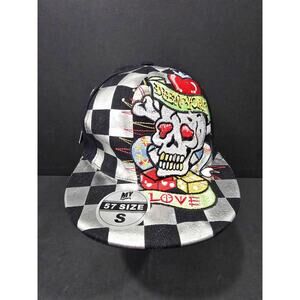 Love Skull Hip Hop New York Rhinestone Bling Checked 57 Size Small Fitted Hat